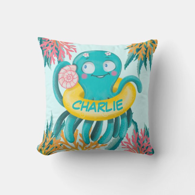 Cute Octopus Cartoon  Cushion (Front)