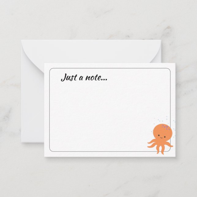 Cute Octopus Cartoon Custom Just a Note Card (Front)