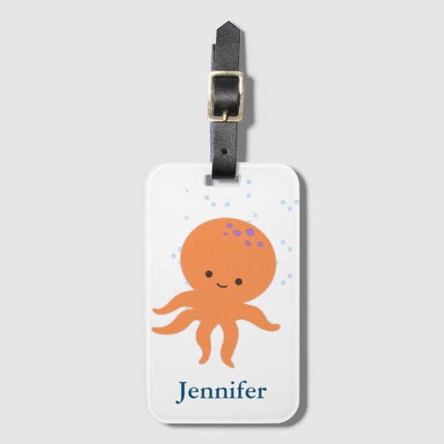 Cute Octopus Cartoon Custom Name Luggage Tag (Front Vertical)