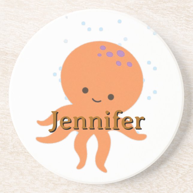 Cute Octopus Cartoon Customised Name Coaster (Front)