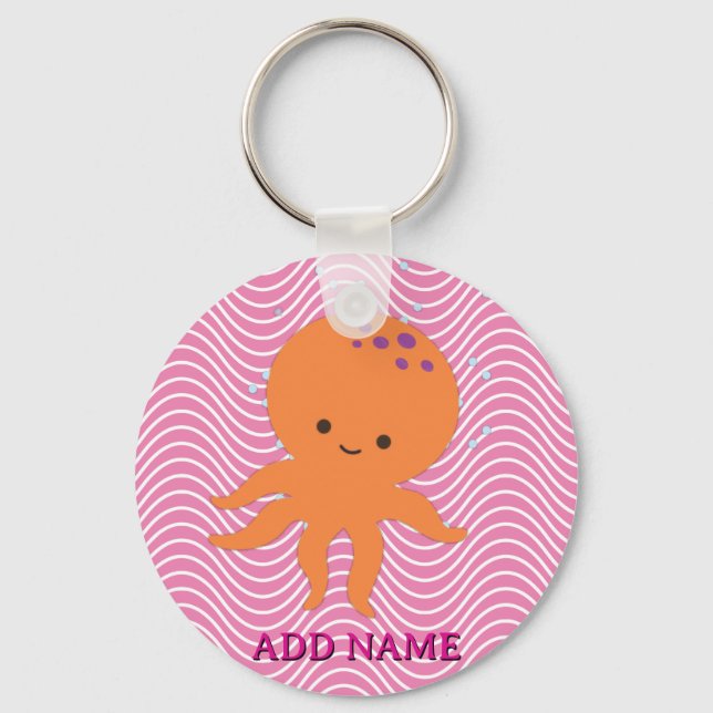 Cute Octopus Cartoon Cute Pink Key Ring (Front)