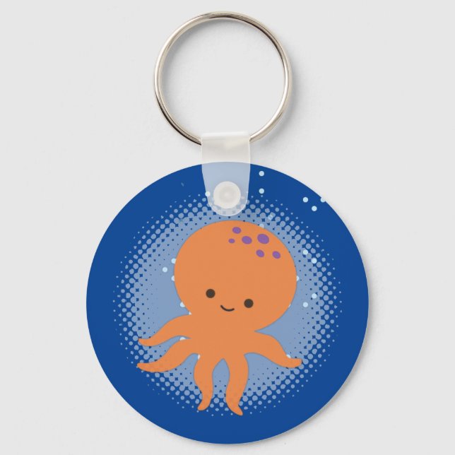 Cute Octopus Cartoon Drawing Key Ring (Back)