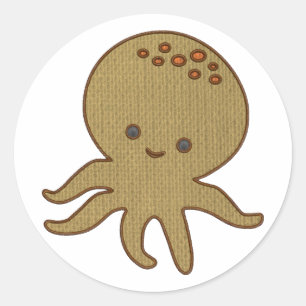 Cute Octopus Cartoon Embroidery Print Classic Round Sticker