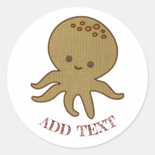 Cute Octopus Cartoon Embroidery Print Custom Text Classic Round Sticker