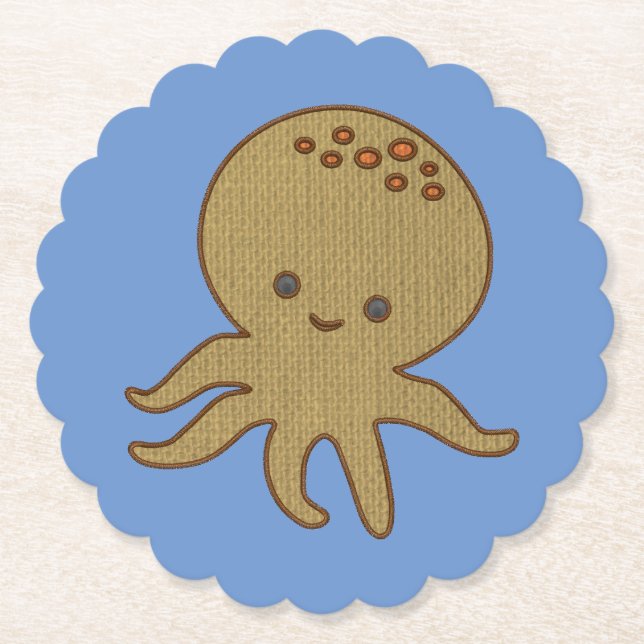 Cute Octopus Cartoon Embroidery Print Paper Coaster (Front)