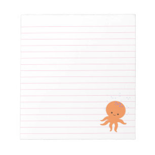 Cute Octopus Cartoon Light Pink Lines Custom Notepad