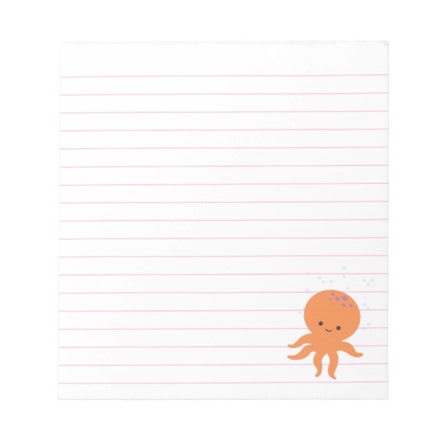Cute Octopus Cartoon Light Pink Lines Custom  Notepad (Front)