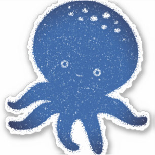 Cute Octopus Cartoon Old Paper Print