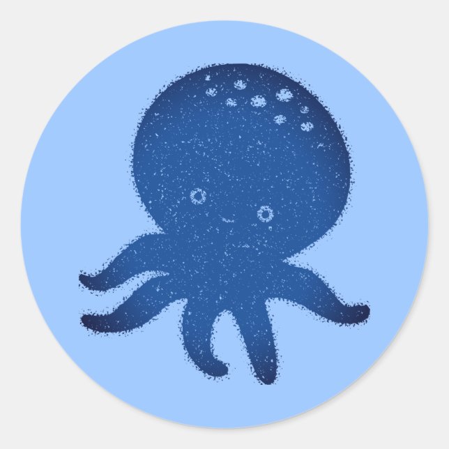 Cute Octopus Cartoon Old Paper Print Classic Round Sticker (Front)