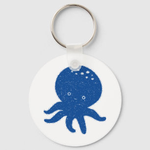 Cute Octopus Cartoon Old Paper Print Key Ring