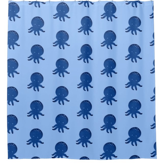 Cute Octopus Cartoon Old Paper Print Shower Curtain (Front)