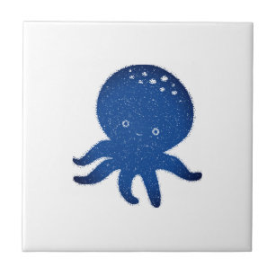 Cute Octopus Cartoon Old Paper Print Tile