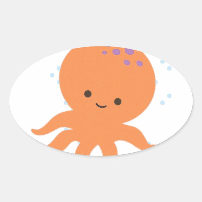 Cute Octopus Cartoon Oval Sticker (Front)