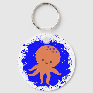 Cute Octopus Cartoon Paint Splash Key Ring