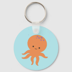 Cute Octopus Cartoon Pastel Blue Key Ring