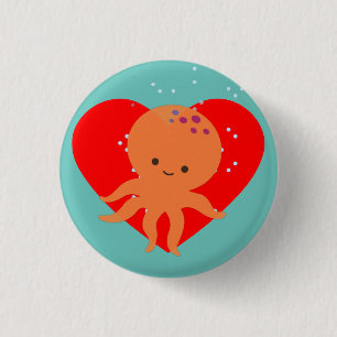 Cute Octopus Cartoon Red Heart 3 Cm Round Badge