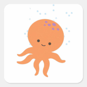 Cute Octopus Cartoon Square Sticker