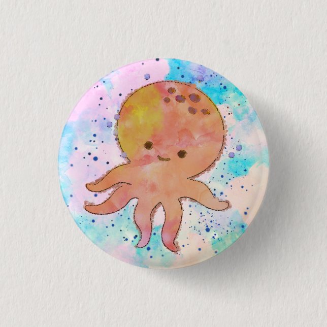 Cute Octopus Cartoon Watercolor 3 Cm Round Badge (Front)
