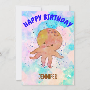 Cute Octopus Cartoon Watercolor Invitation