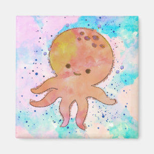 Cute Octopus Cartoon Watercolor Magnet