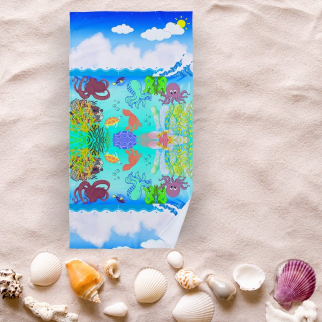 Cute Octopus Coral Summer Beach Vacation Kids  Towel (Creator Uploaded)