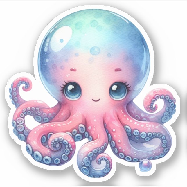Cute Octopus Custom-Cut Vinyl Stickers (Front)