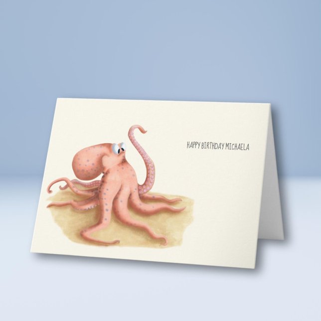 Cute Octopus Drawing Personalised Birthday Card (Creator Uploaded)