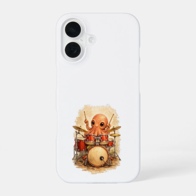 Cute Octopus Drummer iPhone 16 Case Kawaii (Back)