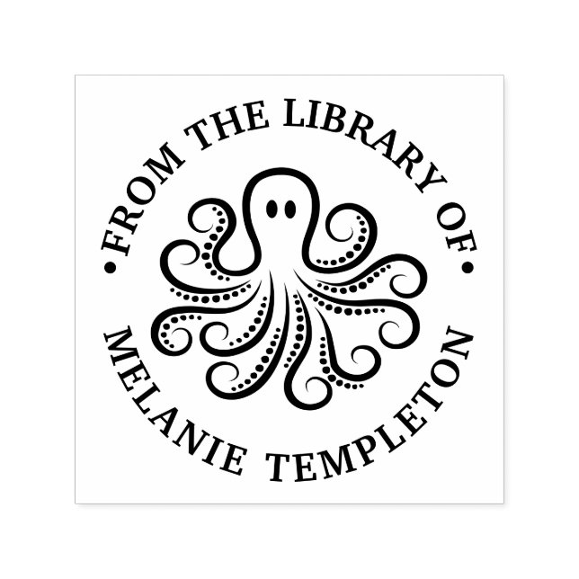 Cute Octopus “From the library of” Name Book Self-inking Stamp (Design)