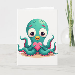 Cute Octopus Heart Love Card