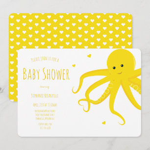 Cute Octopus Heart Yellow Horizontal Baby Shower Invitation