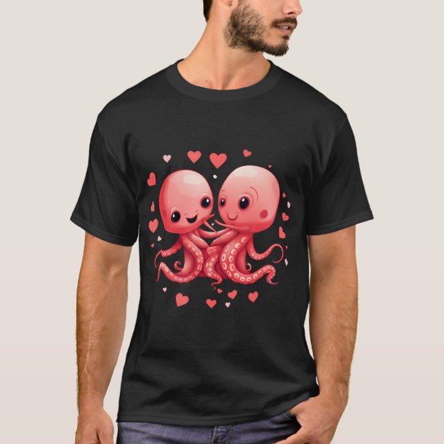 Cute Octopus Hearts Valentine'S Day V-Day Funny Va T-Shirt (Front)
