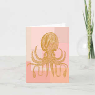 Cute Octopus Illustration in Pink and Gold Card