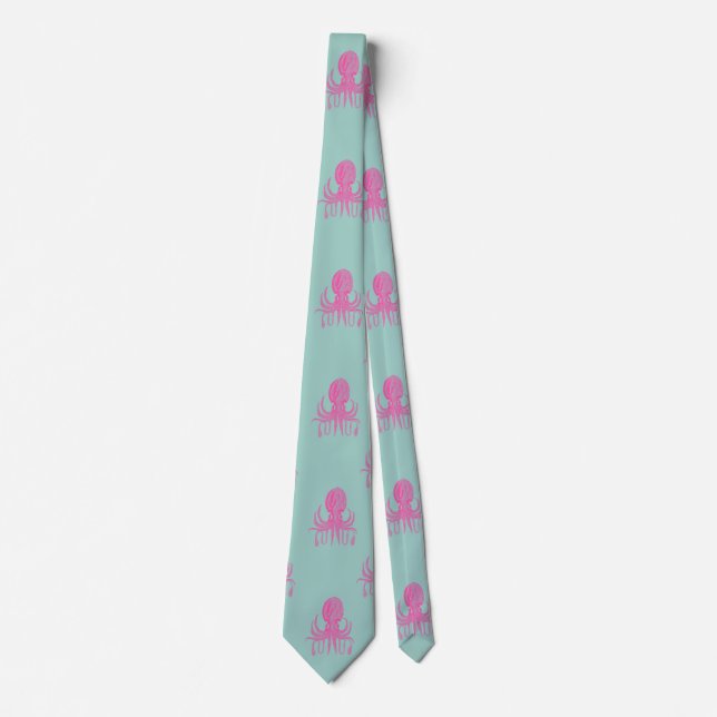 Cute Octopus Illustration Pattern Aqua and Fuchsia Tie (Front)