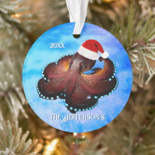 Cute Octopus in Santa Hat   Ornament
