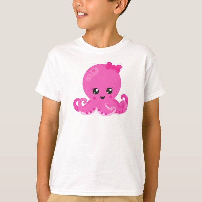 Cute Octopus, Little Octopus, Baby Octopus, Hearts T-Shirt (Front)