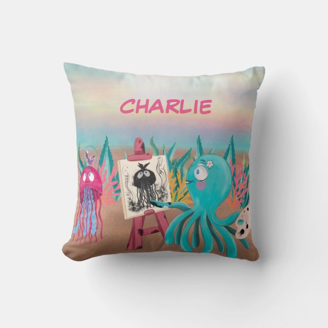 Cute Octopus Painter  Cushion (Front)