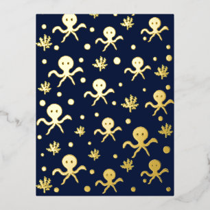 Cute Octopus Pattern Foil Holiday Postcard