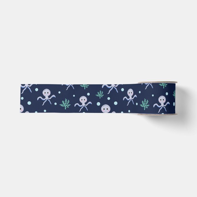 Cute Octopus Pattern Grosgrain Ribbon (Front)