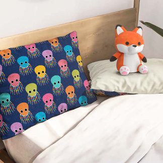 Cute Octopus Pattern on Blue Pillowcase