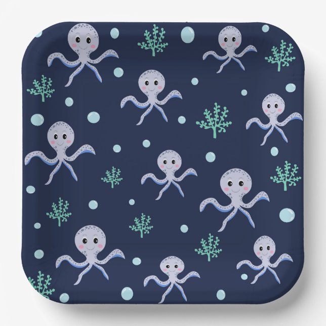 Cute Octopus Pattern Paper Plate (Front)
