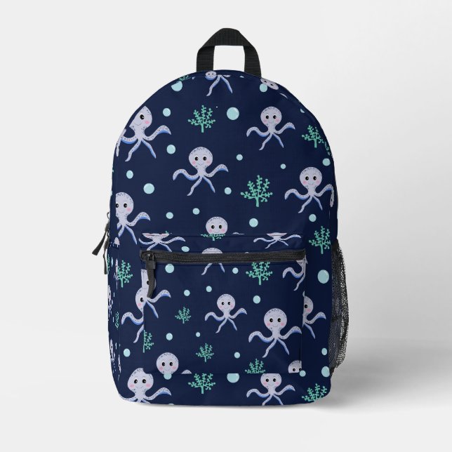 Cute Octopus Pattern Printed Backpack (Front)