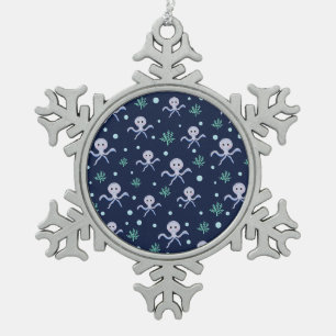 Cute Octopus Pattern Snowflake Pewter Christmas Ornament