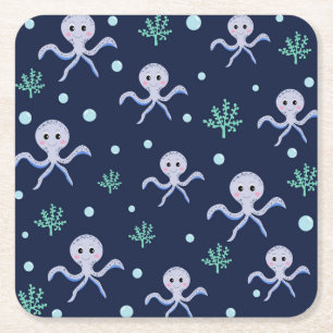 Cute Octopus Pattern Square Paper Coaster
