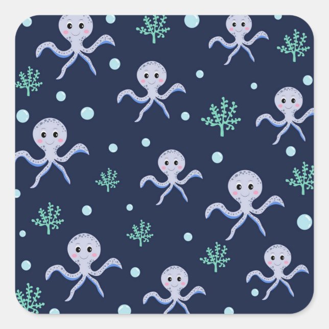 Cute Octopus Pattern Square Sticker (Front)