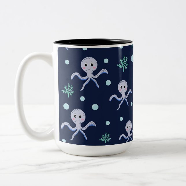 Cute Octopus Pattern Two-Tone Coffee Mug (Left)