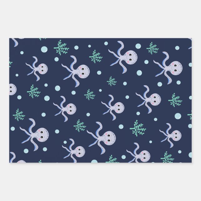 Cute Octopus Pattern Wrapping Paper Sheet (Front)