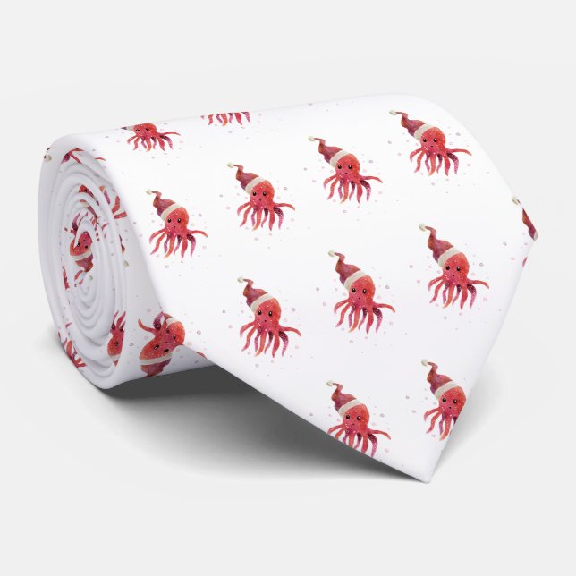 Cute Octopus Santa Hat Tie (Rolled)