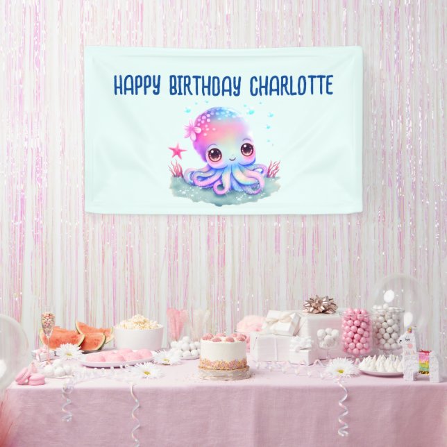 Cute Octopus Sea Creature Birthday Banner (Party)