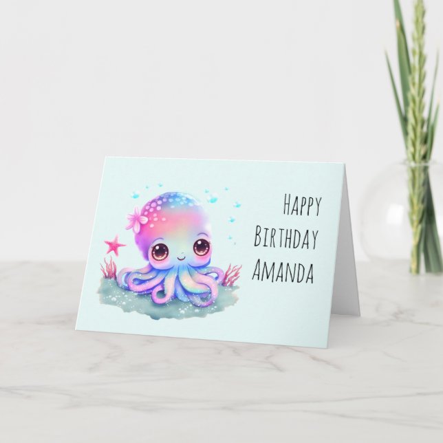 Cute Octopus Sea Creature Birthday Card (Front)